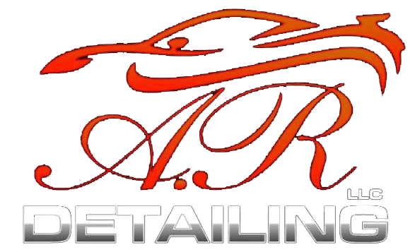 A logo featuring an abstract red car outline above the stylized initials "A.R." in red, with the words "DETAILING LLC" in bold, metallic letters below.